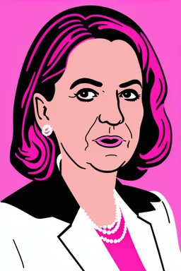 Extremely rich female politician portrait in all pink