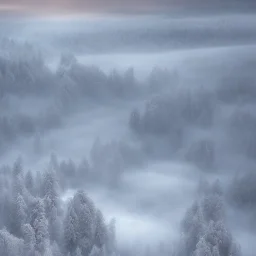 winter landscape, ice field, crystals, dreamlike, foggy