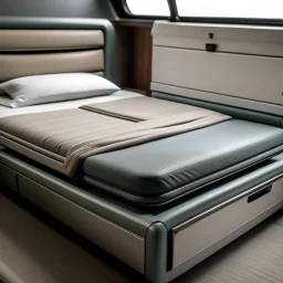 A bed with trundles and a car belt on it