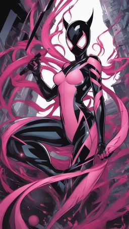 A close picture to Mix between gwenpool and symbiote, intricate details, highly detailedin in solo leveling shadow art style