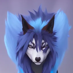 wolf furry digital art blue hair only face anime style