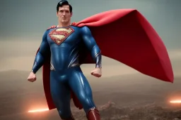 superman overflowing with power breaking the earth in two, sharp