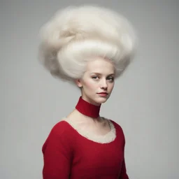 Cute Marie-Antoinette, in a red modern woollen sweater, white bacground