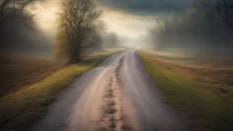 "The Road goes ever on and on Down from the door where it began. Now far ahead the Road has gone, And I must follow, if I can, Pursuing it with eager feet, Until it joins some larger way Where many paths and errands meet. And whither then? I cannot say" – award-winning color photograph, fantasy, realistic colours, chiaroscuro, volumetric light, beautiful, colored, amazing