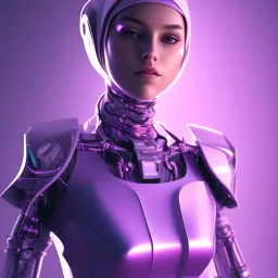 Cute girl in a robotic hijab suit,purple and pink backlight, profile