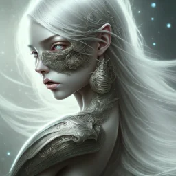 fantasy magic, intricate, sharp focus, illustration, highly detailed, digital painting, concept art, matte, masterpiece head sexy front view black blonde beauty space lady silver carp skin one head blonde nature night