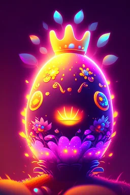 cartoon egg pfp character intricated detailed king flowers glitter neon sunset lightnight storm