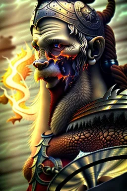 portrait photography of an ethereal war god, Fire theme art, Dark moody night atmosphere, Portrait of a Viking man by Michelangelo, 8K, close-up face, anatomically perfect face, oak tree roots, ignore NSFW