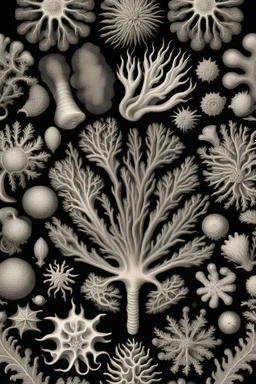coral illustration ernst haeckel style, single object, black background, vintage