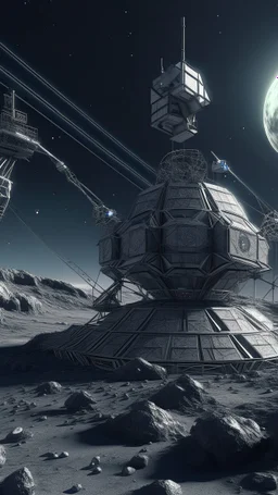 asteroid mining construction with big antenna