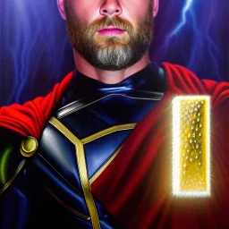 ultra detailed fullbody Portrait on oil in canvas of Thor Holding Mjolnir, extremely detailed digital painting, extremely detailed face,crystal clear Big Glowing eyes, mystical colors ,perfectly centered image, perfect composition,rim light, beautiful lighting, 8k, stunning scene,extremely sharp detail, finely tuned detail, ultra high definition raytracing, in the style of Simon Bisley and robert e howard and Greg Rutkowski and and artgerm