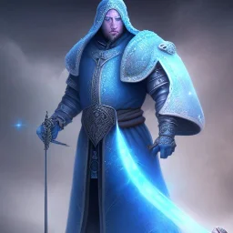 Man , in Blue Medieval Robes, Blue glowing eyes, Ice