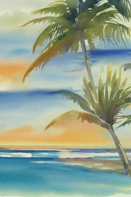 watercolor vintage summer beach scape sand sunshine ocean retro 1920s f