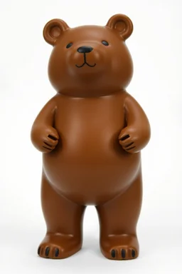 a smooth surfaced vinyl art toy in the shape of a standing fat bear with a flattened face.