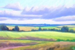 Leicestershire landscape, style of Peter wilemanpastel colours