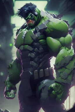 the hulk in a full ninja suit, anime style, depth of field, nvidia graphics, lightrays, trending art