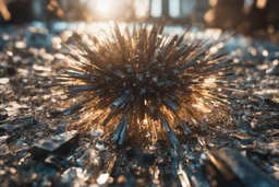 Atomic explosion, made of shatered glass, ULTRA REALISTIC, details, intricate detail, professional lighting, film lighting, 35mm, anamorphic, lightroom, cinematography, bokeh, lens flare, film grain, hdr10, 8k, Roger Deakins, incredibly detailed, reflect, sharpen