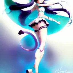  Beautiful flawless Anime art of beautiful Hatsune miku with beautifel legs by artgerm, ross tran, magali villeneuve, Greg Rutkowski, Gil Elvgren, Alberto Vargas, Earl Moran,, Art Frahm, Enoch Bolles