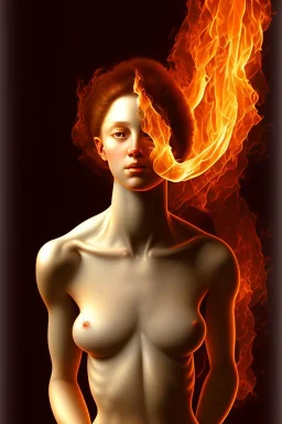 Fire theme art, Portrait of a naked woman by Michelangelo, 8K, close-up face