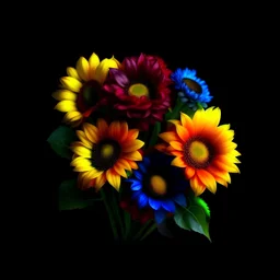 Create small bouquet sunflower colour rainbow and black background