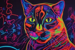 Black light art, neon cat