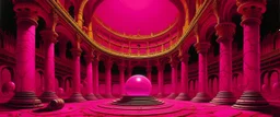 A magenta coliseum with psychic orbs painted by Henri-Robert Bresil