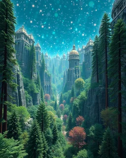 Mandelbrot doppler effect in 3D net art, Wrapping an old city, Divine mathematical show set apart nature plants forest.