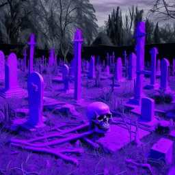 A purple graveyard with bones painted by Andy Warhol