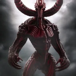 hybrid kaiju between alien xenomorph of ridley Scott and iron man