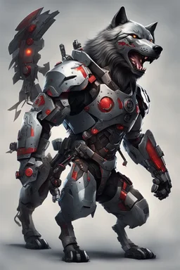 A fighting iron wolf with the ability to fly A war machine with all the tools