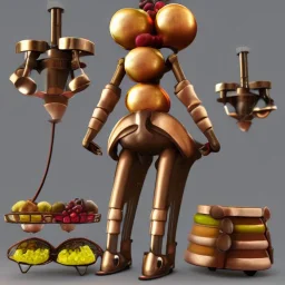 Female Fruit bot steam punk 3d cgi character very detailed and funny,8k,HD, cinematic,big Mellon's, unreal engine