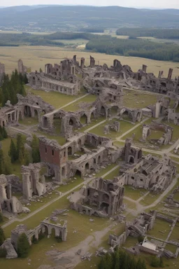 Destroyed City, medieval ruins, debris, stone, breched, brocken, Perspektiv from the sky,