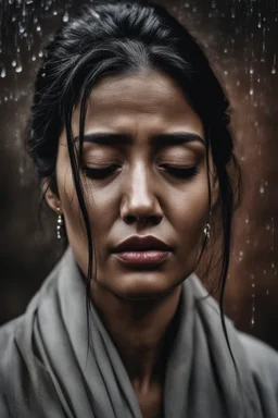 A beautiful woman with tears streaming down her face, her expression a mix of sorrow and despair.HOF, full size, (((realism, realphoto, photography, professional photographer, captured with professional DSLR camera, 64k,