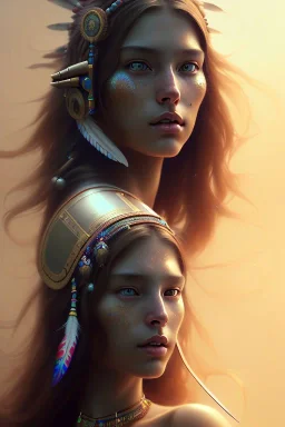 girl, cute, beautiful, Native American, head and shoulders portrait, 8k resolution concept art portrait by Greg Rutkowski, Artgerm, WLOP, Alphonse Mucha dynamic lighting hyperdetailed intricately detailed Splash art trending on Artstation triadic colors Unreal Engine 5 volumetric lighting, long hair, brown eyes, black hair, clean face