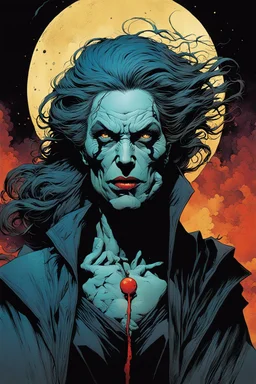 create an arcane, ethereal, otherworldly gaunt and withered ancient female Bruxa vampire , in the comic book art style of Mike Mignola, Bill Sienkiewicz, John Romita Jr., Leonardo Romero, Simone D'ARMINI, and Jean Giraud Moebius, with highly detailed feminine facial features , finely penciled and inked , dramatic natural lighting