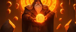 dwarven priest expert holding up a radiant Painite crystal rosette ball