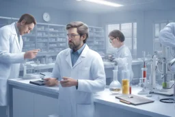 علماء يعملون في المختبر خلي الصوره واقعيه جدا