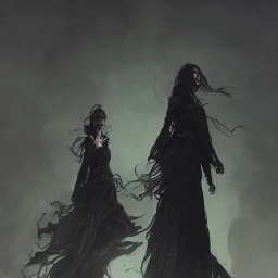 dark elegant dress shadow woman, powerful, creepy, matter, majestic, flow, illustration, concept art, by Greg Rutkowski, Sung Choi, Mitchell Mohrhauser, Maciej Kuciara, Johnson Ting