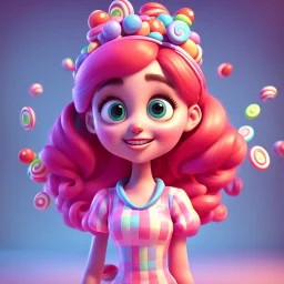 candy girl, stylized 3d. pixar, cartoon