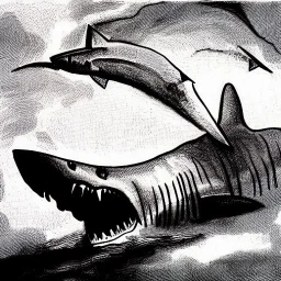 Dibujo de un Megalodon con estilo de Francisco de Goya