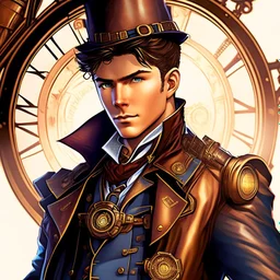 Ilustración de hombre jóven Steampunk con traje estilo cómic