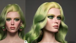 A woman who had green eyes and long blond hair that she wore in elaborate coiffures. Being known as someone at the height of fashion, prior to her disappearance, she favored wearing green and golden outfits to match her physical features.
