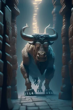 minotaur in labyrinth, high detail, 8k, cinematic, depth of field, art