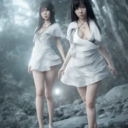 hitomi tanaka, full body, dress white, long black hair, vilage, realistic, intriacte detail, sci-fi fantasy style, volumetric lighting, particales,highly detailed,cinamatic, deep colours,8k