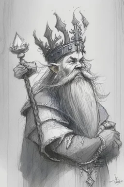 A fantasy sketch of a dwarf wizard holding a crown