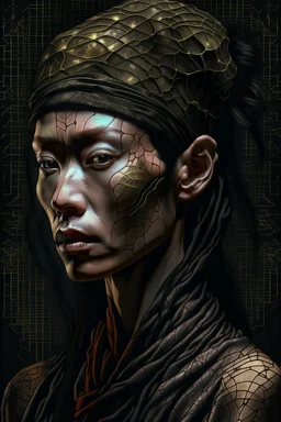 minimalism,amazingly beautiful surreal otherworldly fashion portrait,abstract painting of black and dark warm subtle colors with a subtle spray of gold,filled with a unique pattern of shapes and colors,dark patchwork background,Miki Asai Macro photography,hyper detailed,trending on artstation,sharp focus,studio photo,intricate details,highly detailed,by greg rutkowski