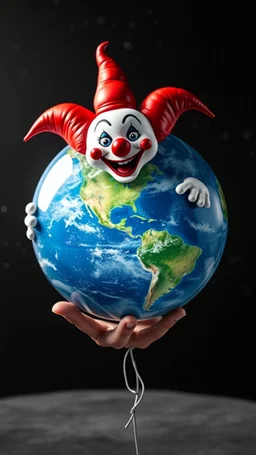Ia ballon of planet earth in the hand of it the scary clown