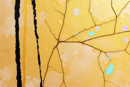 golden patina, corrosion, watercolour, pastel eggshell impasto effect, strong brush strokes, as if worked with a feather, iridescent pearl in the mud, 2 black and 2 gold lines, holographic marble backround, the cracks are golden