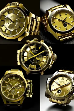 Create a series of images illustrating the evolution of men's solid gold watches, starting from classic designs to contemporary innovations, showcasing the enduring appeal of these timepieces.