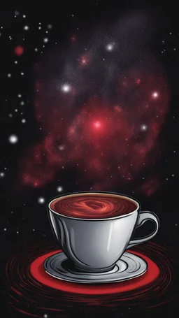 realistic cosmic red coffee looking illustration t shirt art, front view, vibrant color, black background